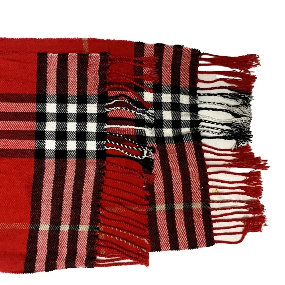 #7971 Royal Tartan Red striped very soft scarf maybe cashmere